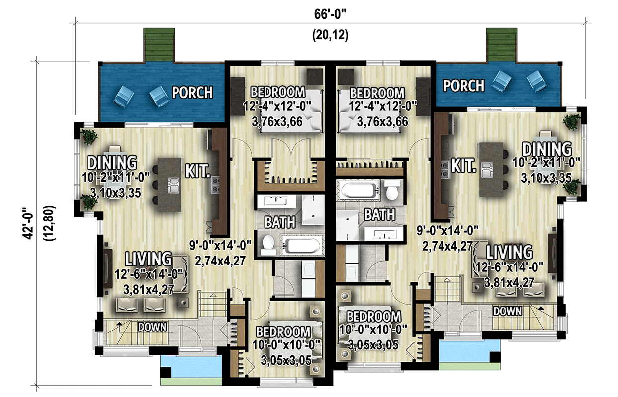 Plan 801074PM: Modern Prairie-Style Duplex House Plan with