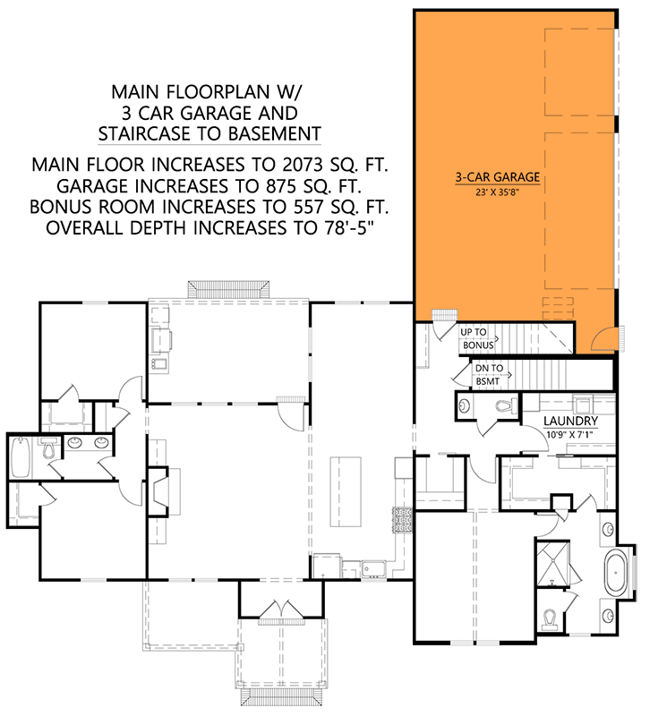 Main Level - 3-Car Side Garage Option w/ Basement Foundation