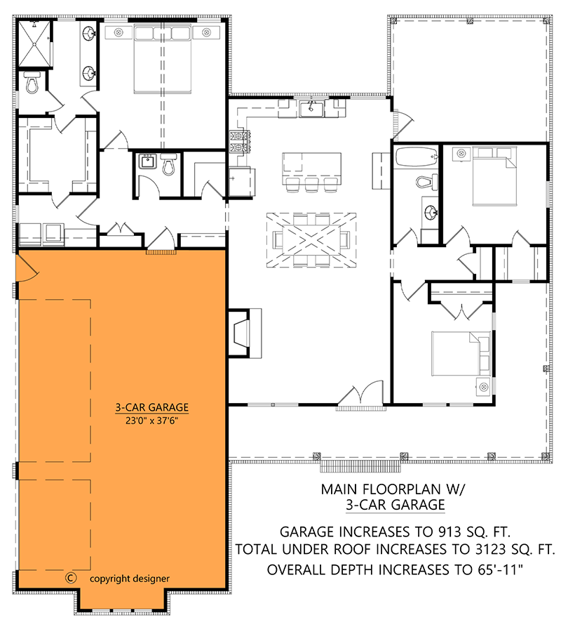 Main Level - 3-Car Side Garage Option ($ Paid Option)