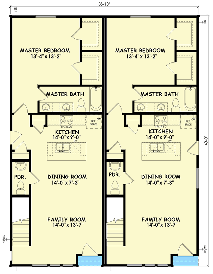 Plan 100347GHR: Two-Story Contemporary Duplex House Plan with 2 3-Bed ...