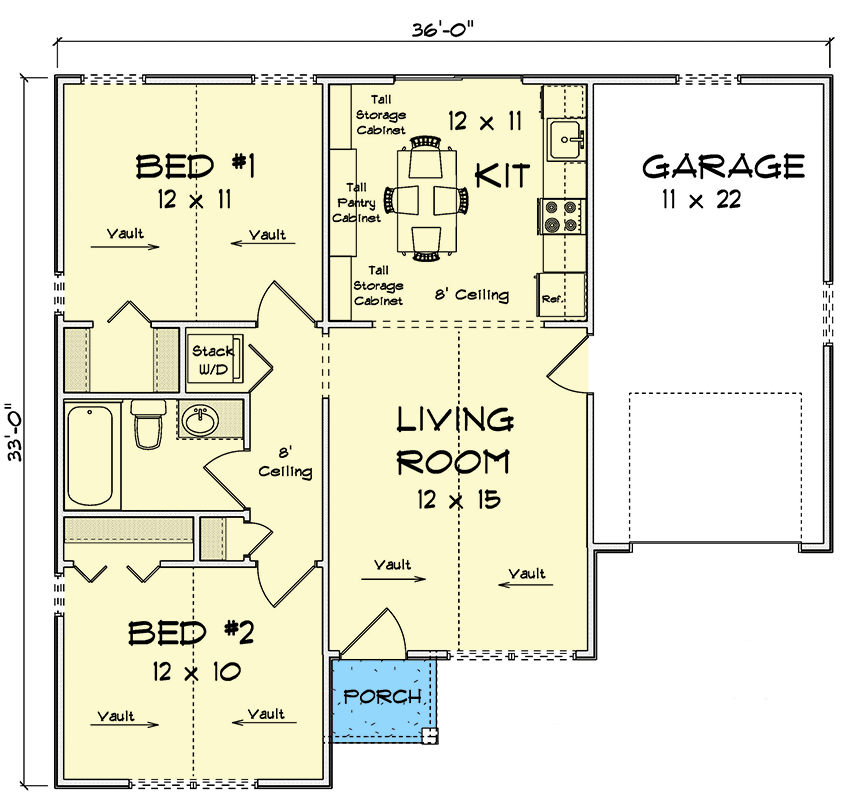 Plan 52496WM: Charming 2-Bedroom Cottage House Plan with Vaulted Ceilings