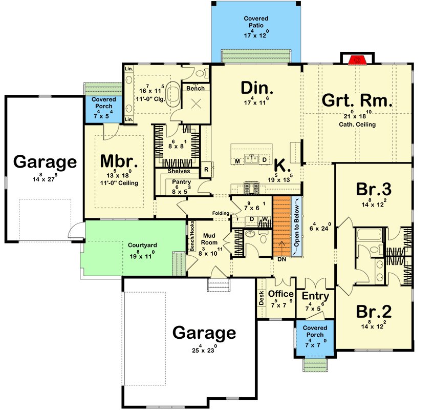 Home Design Plans Layout.pdf Plan 623680DJ: Modern Transitional House Plan with 3 Bedrooms and Courtyard
