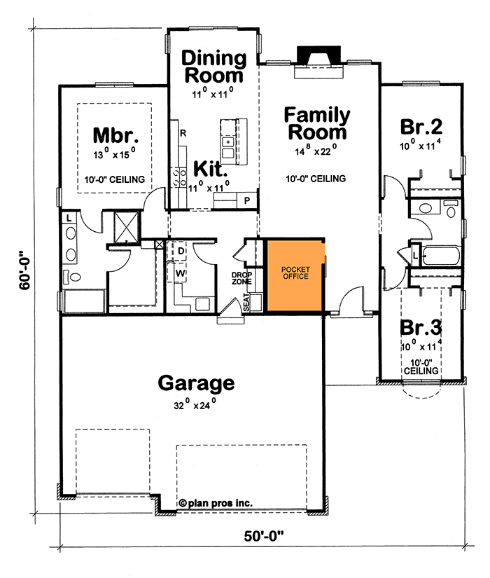 Main Floor - Slab and Crawlspace Version (no stairs)