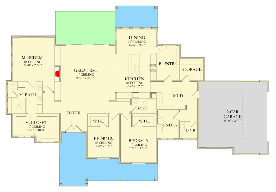 Plan 490139NAH: Spacious Ranch Home with Open Layout and Butlers Pantry