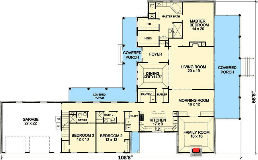 Secluded Layout Design Country Home with Secluded Office - 46056HC | Architectural Designs ...