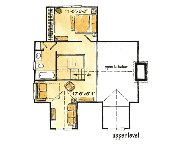 Plan 11528KN: Mountain Cabin Plan - Floor Plan - 2nd Floor - Cabin, Cottage, Country, Mountain, Rustic