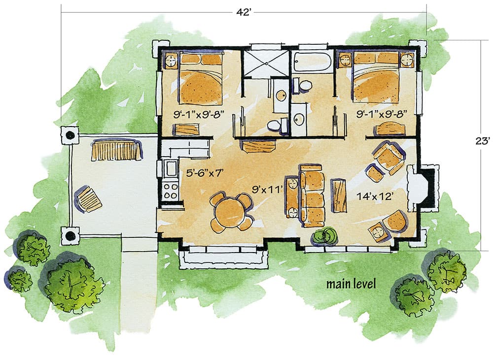 Plan 11529KN: Weekend Mountain Escape - Floor Plan - Main Level - Cabin, Cottage, Log Cabin, Mountain, Rustic, Vacation