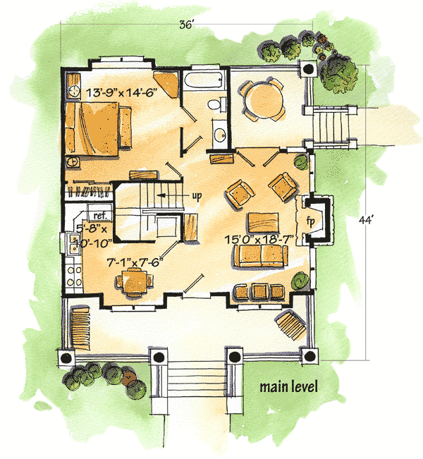 Plan 11548KN: 2 Bed Rustic Retreat - Floor Plan - Main Level - Cottage, Country, Log Cabin, Rustic