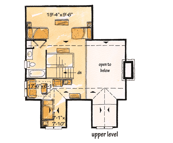 Plan 11548KN: 2 Bed Rustic Retreat - Floor Plan - 2nd Floor - Cottage, Country, Log Cabin, Rustic