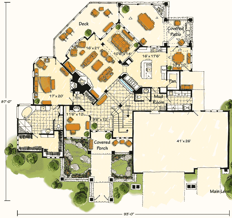 Plan 11557KN: Mountain Masterpiece - Floor Plan - Main Level - Craftsman, Mountain, Rustic, Vacation