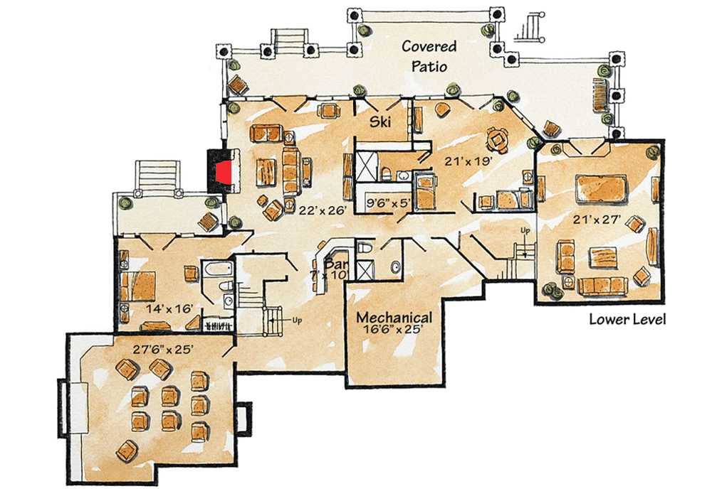 Plan 11564KN: Magnificent Mountain Home Plan - Floor Plan - Lower Level - Craftsman, Mountain, Northwest, Rustic, Vacation