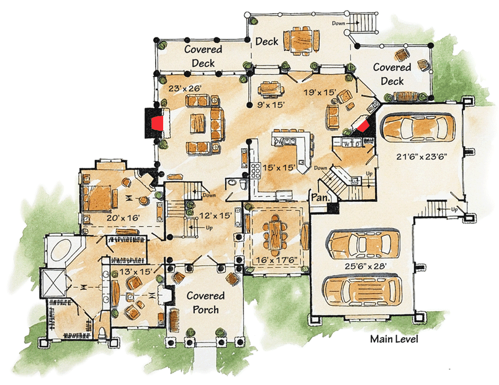 Plan 11564KN: Magnificent Mountain Home Plan - Floor Plan - Main Level - Craftsman, Mountain, Northwest, Rustic, Vacation