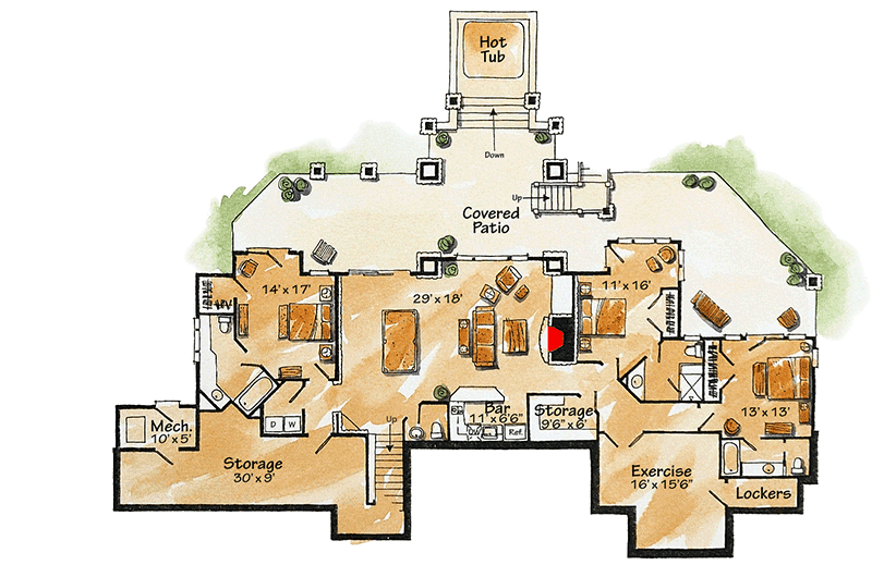 Plan 11571KN: 7-Bed Mountain Lodge with Finished Lower Level - Floor Plan - Lower Level - Craftsman, Mountain, Northwest, Rustic, Vacation