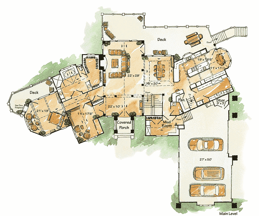 Plan 11578KN: Luxury Mountain Lodge - Floor Plan - Main Level - Craftsman, Mountain, Northwest, Rustic, Vacation