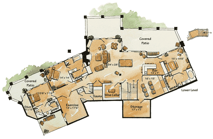 Plan 11578KN: Luxury Mountain Lodge - Floor Plan - Lower Level - Craftsman, Mountain, Northwest, Rustic, Vacation