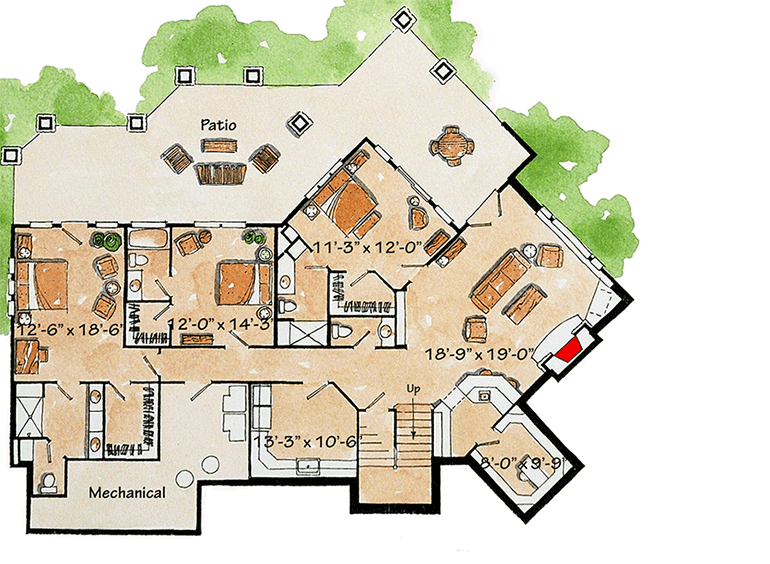 Plan 11584KN: Timbered Entry and Dramatic Light-Filled Tower - Floor Plan - Lower Level - Craftsman, Mountain, Northwest, Rustic, Vacation