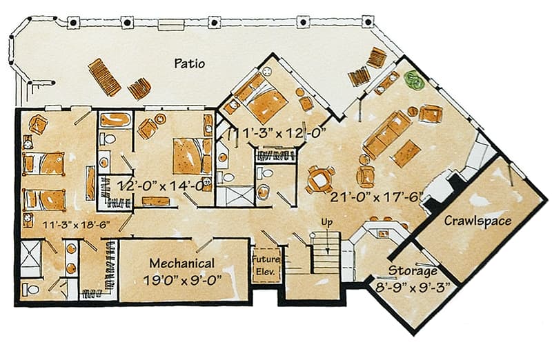 Plan 11585KN: Fully Loaded Rustic Retreat - Floor Plan - Lower Level - Craftsman, Mountain, Northwest, Rustic, Vacation