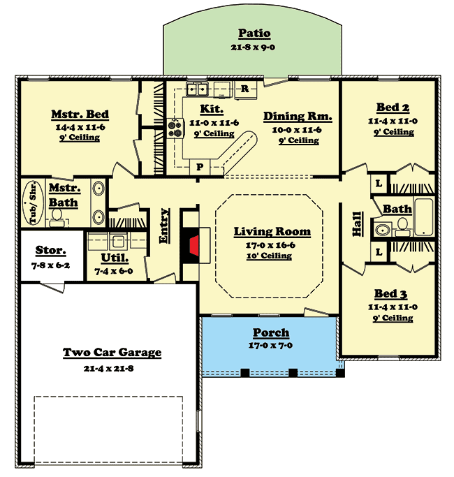 Plan 11702HZ: Open Layout Ranch Home Plan - 1400 Sq Ft - Floor Plan - Main Level - Ranch, Southern, Traditional