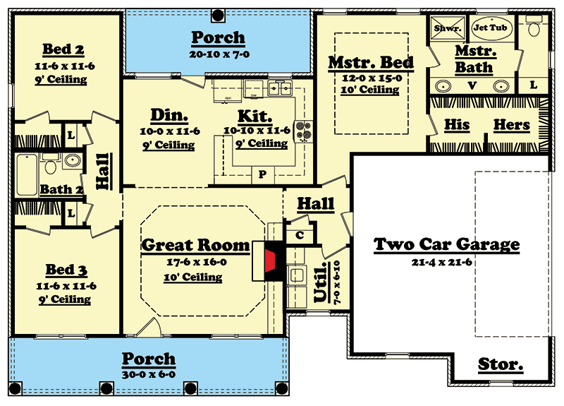 Plan 11704HZ: Great Open Floor with Options - Floor Plan - Main Level - Country, Traditional