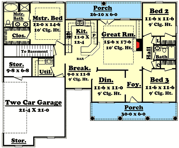 Plan 11706HZ: 1600 Sq Ft Open Floor Home Design with Options - Floor Plan - With Basement - Country, Traditional