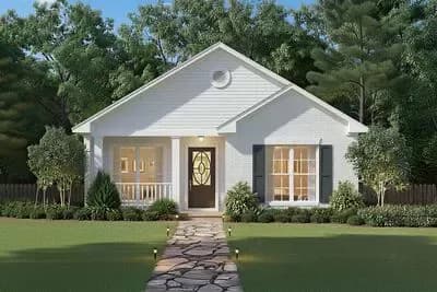 Cozy 2-Bedroom Country Cottage House Plan with Split Bedrooms Under 900 Sq Ft