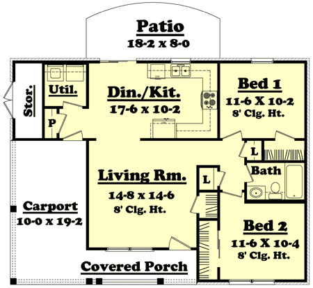 Plan 11723HZ: Compact Two Bedroom House Plan - Floor Plan - Main Level - Country
