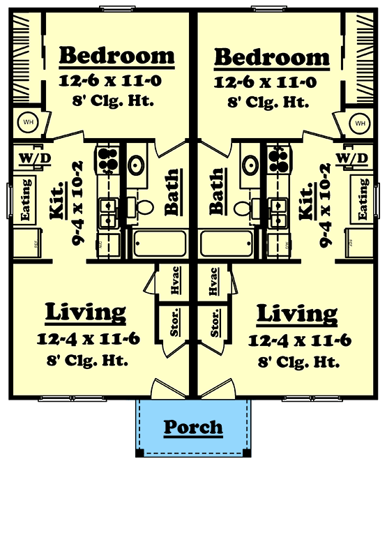 Plan 11732HZ: Four Unit Multi-Family with Matching 544 Sq Ft 1 Bed Units - Floor Plan - Main Level - Southern, Traditional