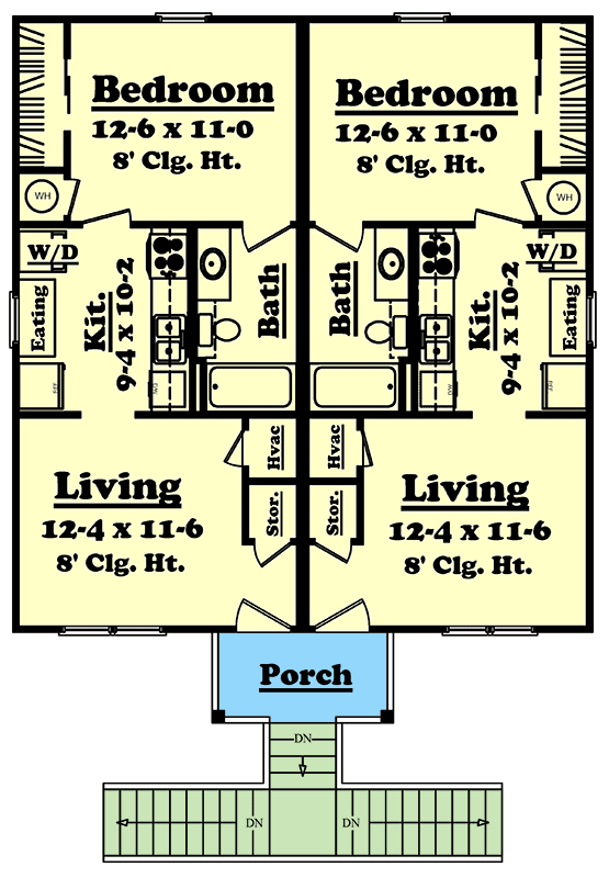 Plan 11732HZ: Four Unit Multi-Family with Matching 544 Sq Ft 1 Bed Units - Floor Plan - 2nd Floor - Southern, Traditional