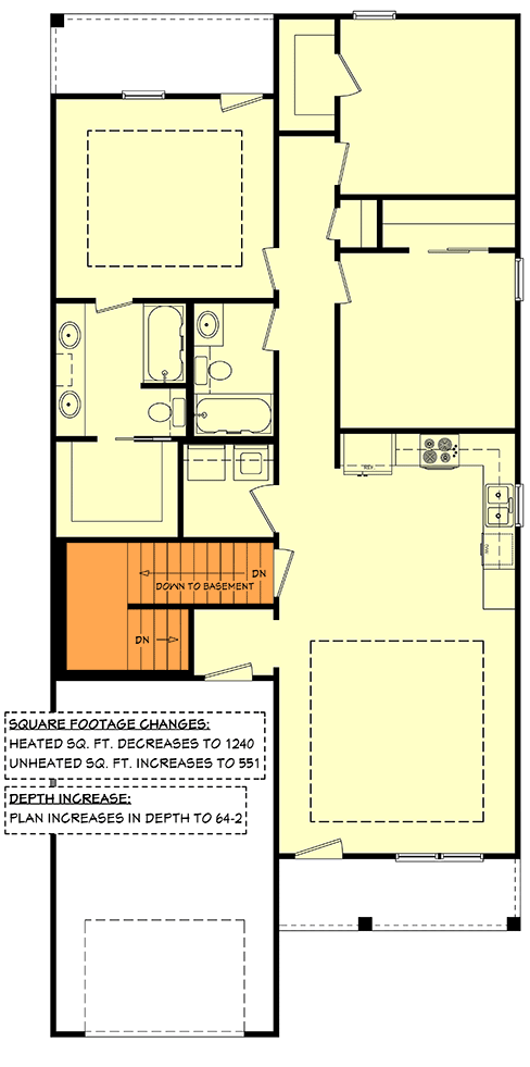 Plan 11739HZ: Narrow Lot Cottage Home Plan - Floor Plan - Basement version - Cottage, Country, Traditional