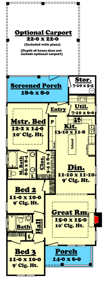 Plan 11740HZ: 3-Bed Craftsman Cottage with Optional Carport - 1300 Sq Ft - Floor Plan - Main Level - Cabin, Cottage, Country, Northwest, Rustic