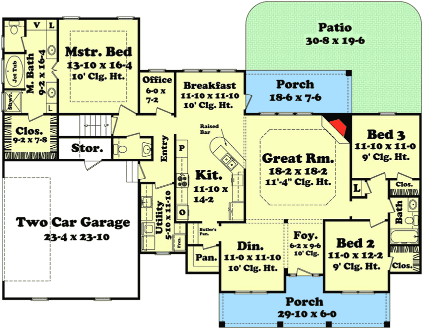 Plan 11745HZ: Classic Country Style Home Plan - Floor Plan - Main Level - Country, Farmhouse, Traditional