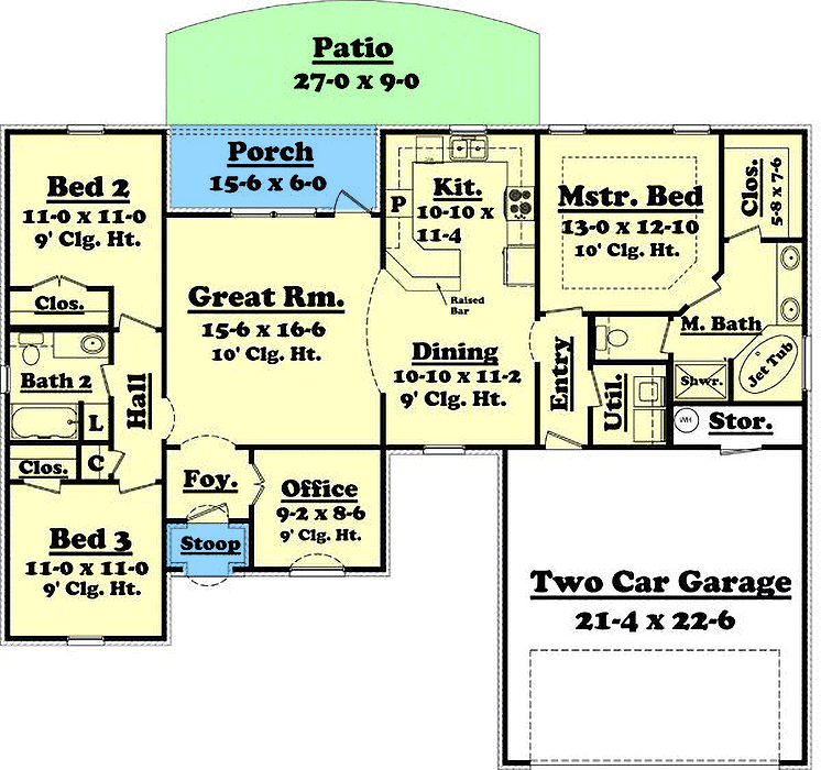 Plan 11752HZ: Three Bedroom Split Layout - Floor Plan - Main Level - European, French Country, Traditional