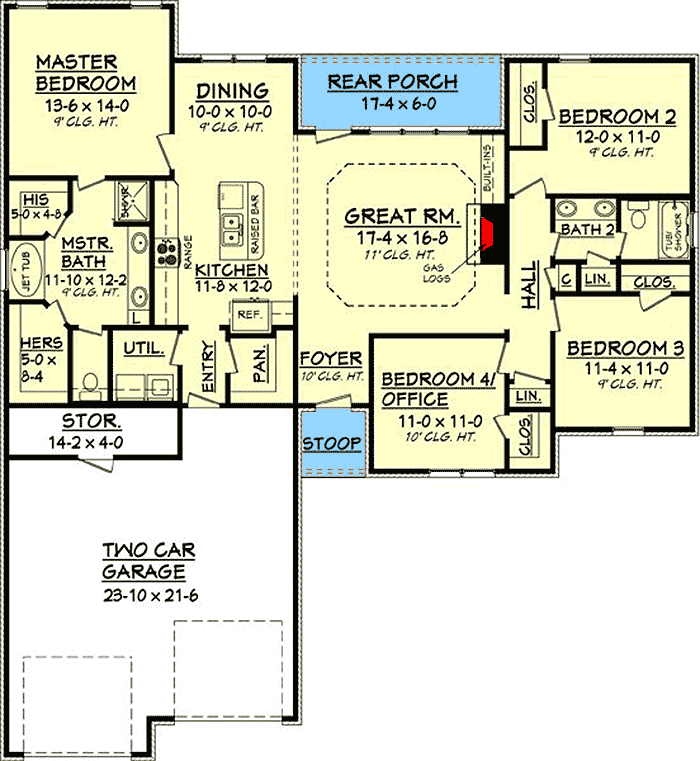 Plan 11756HZ: 3 or 4 Bedroom with Split Layout - Floor Plan - Main Level - European, French Country, Traditional