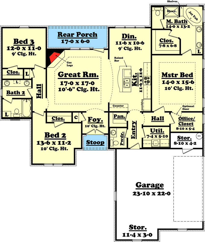 Plan 11759HZ: Three Bedroom Home Plan with Split Layout - 1800 Sq Ft - Floor Plan - Main Level - Acadian, French Country, Louisiana-Style, Traditional