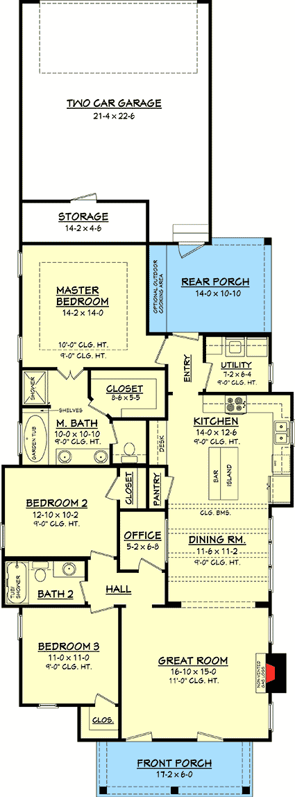 Plan 11762HZ: 3 Bed Narrow Lot Cottage Home Plan - Floor Plan - Main Level - Cottage, Traditional