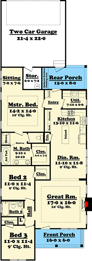 Plan 11763HZ: Cottage House Plan With Master Sitting Room - 1550 Sq Ft - Architectural Designs - Floor Plan - Main Level - Cottage, Traditional