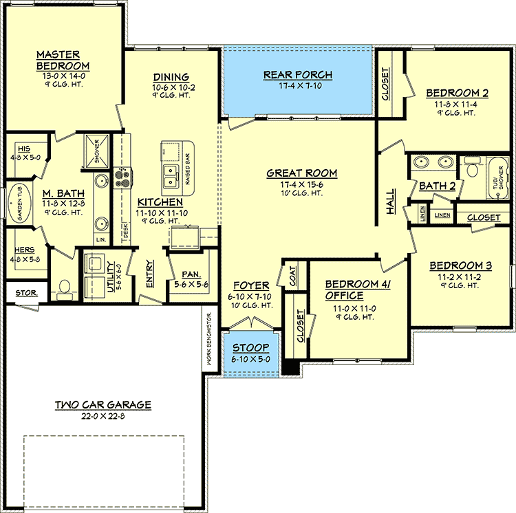 Plan 11767HZ: Simple Southern Home Plan with Plenty of Room - 1725 Sq Ft - Floor Plan - Main Level - Ranch, Southern, Traditional