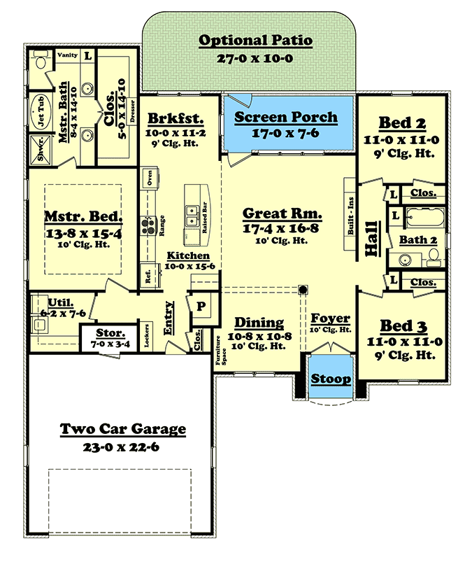 Plan 11770HZ: Secluded Master Suite - Floor Plan - Main Level - Ranch, Southern