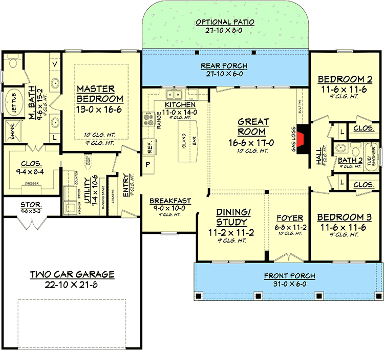 Plan 11782HZ: 3 Bedrooms and Porches Front and Back - Floor Plan - Main Level - Country, Craftsman, Northwest, Ranch, Traditional