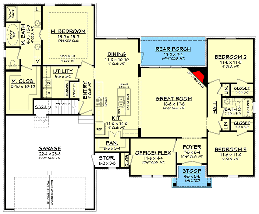 Plan 11787HZ: French Country Cottage Plan With Bonus and Flex Room - 1842 Sq Ft - Floor Plan - Main Level - Cottage, Country, European, French Country, Southern, Traditional