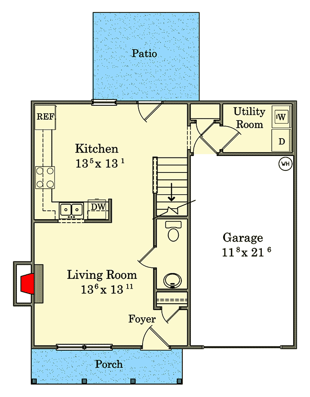 Plan 11901LW: Perfect Simple Home Plan for Builders - 1391 Sq Ft - Floor Plan - Main Level - Traditional