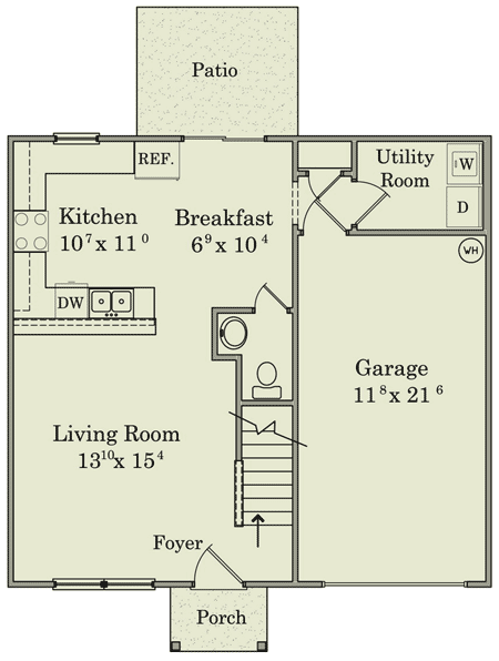 Plan 11908LW: Economical Design with Large Master Suite - 1405 Sq Ft - Floor Plan - Main Level - Traditional