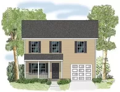Two-Story House Plan with Quaint Covered Porch - 1386 Sq Ft