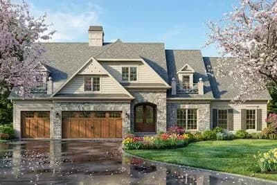 European Traditional House Plan with Dual Master Suites and 3-Car Garage