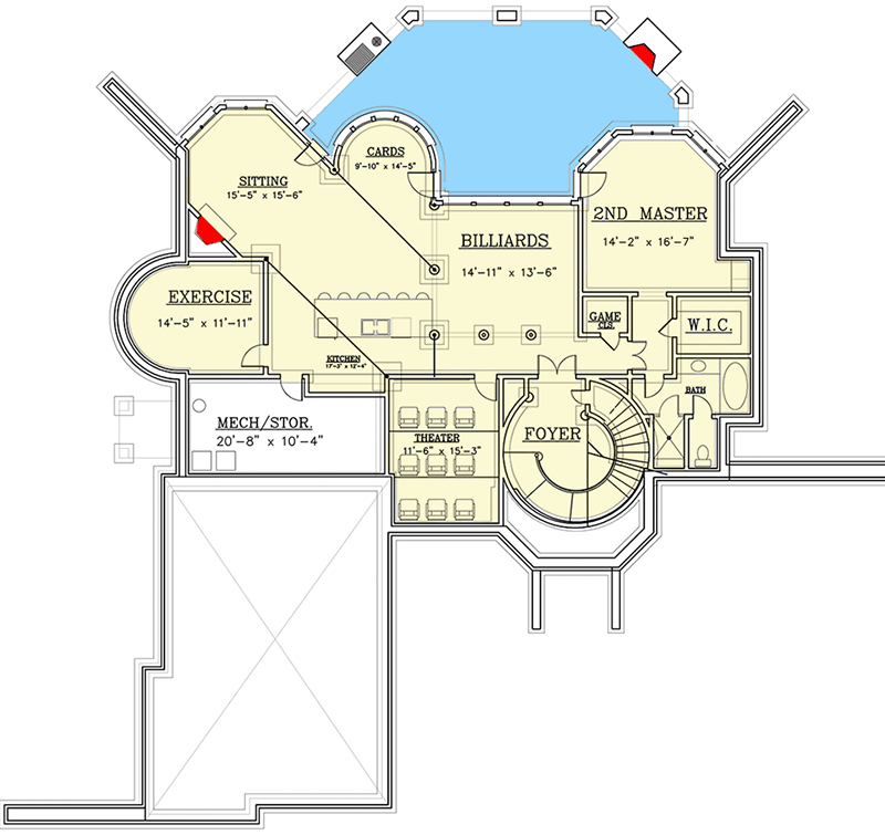 Plan 12160JL: Euro-Style House Plan with Towering Two-Story Ceilings - 3376 Sq Ft - Floor Plan - Lower Level - European, French Country