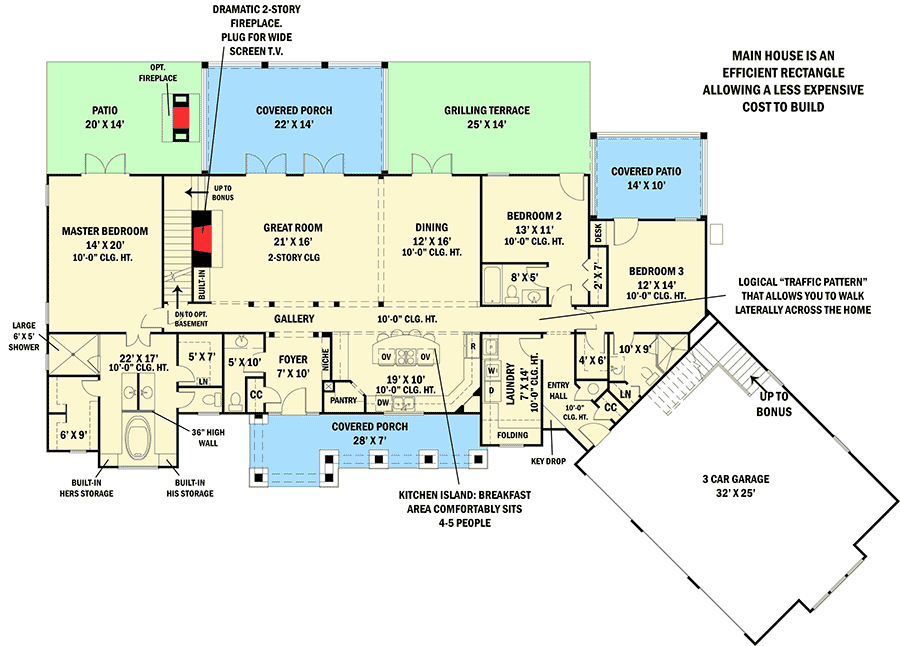 Plan 12261JL: Luxurious Lodge-Like Living - 2499 Sq Ft - Floor Plan - Main Level - Craftsman, Mountain, Traditional