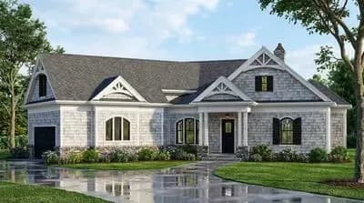 Shingle Style Home Plan with Angled Garage and Options - 2344 Sq Ft