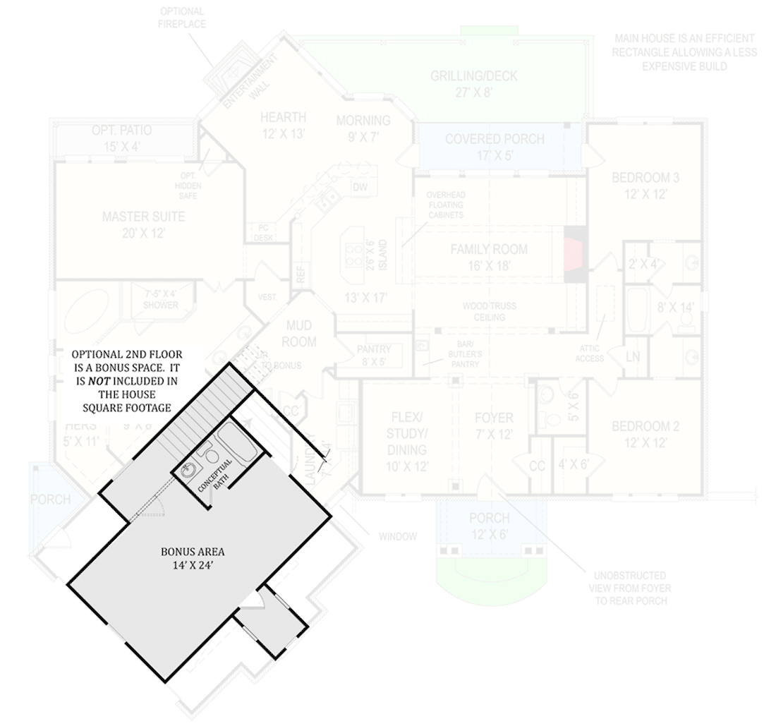 Plan 12275JL: Cool Mountain Cottage with Angled Garage and Bonus Expansion - 2430 Sq Ft - Floor Plan - Bonus - Cottage, Craftsman, Mountain