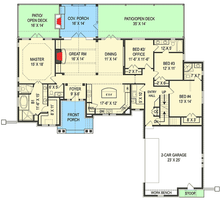 Plan 12281JL: Craftsman Ranch with Options - 2355 Sq Ft - Floor Plan - Main Level - Craftsman, Ranch