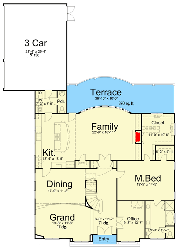 Plan 12282JL: Tuscan Villa with 2 Master Suites and a 3-Car Garage - 3405 Sq Ft - Floor Plan - Main Level - European, Mediterranean, Spanish, Tuscan